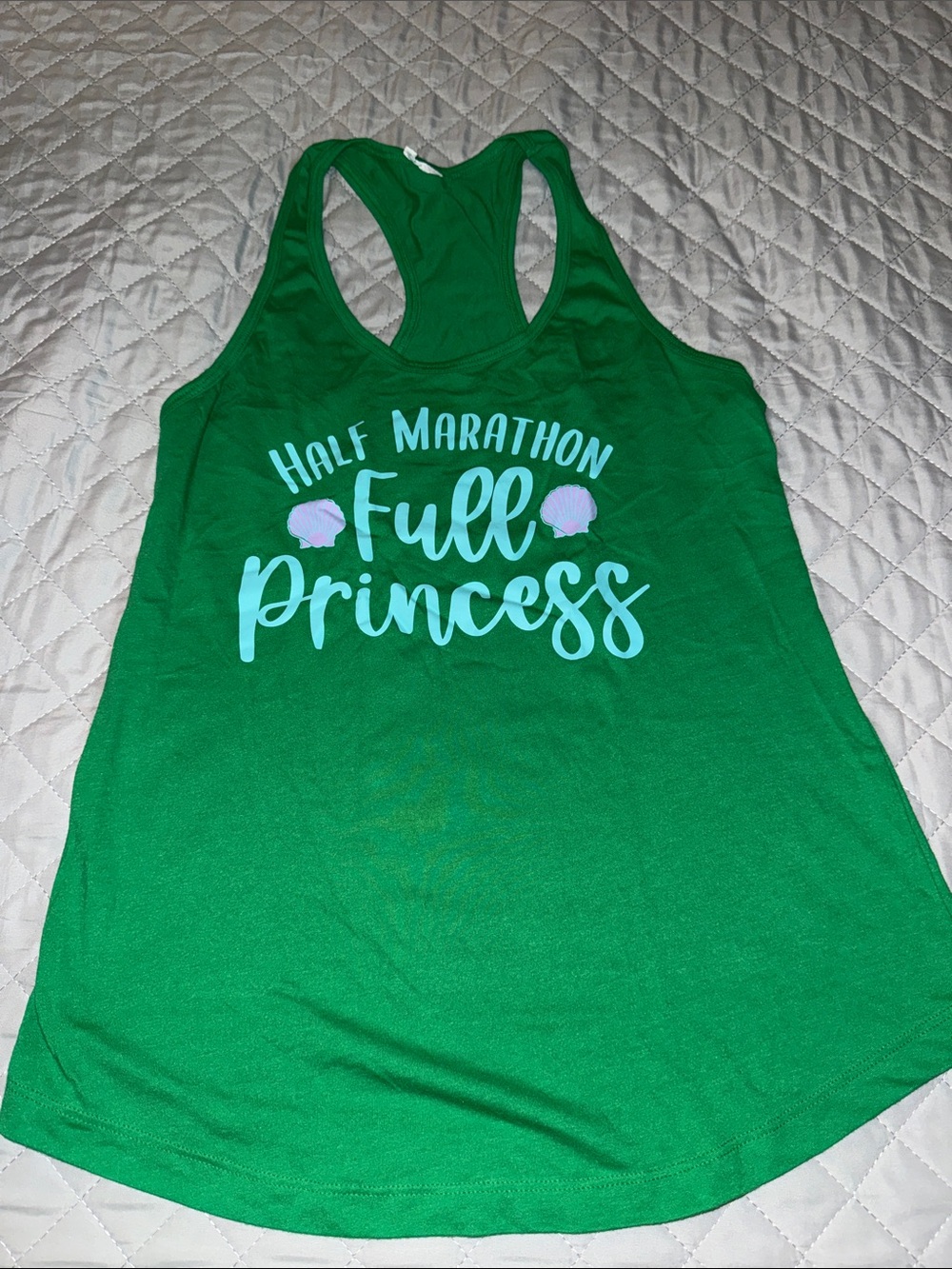 Green Racerback Tank Top with 'Half Marathon Full Princess' Graphic